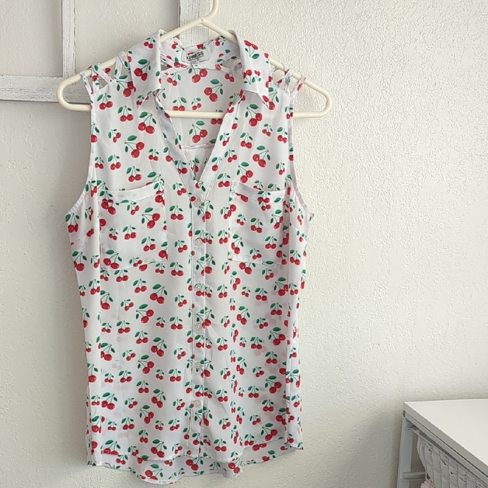 Cherry Print Sleeveless Blouse
